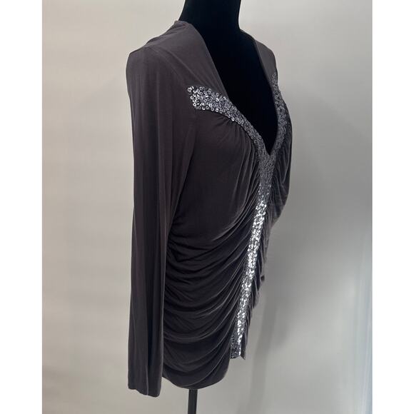 Worthington Sequine Rouched Top Grey XL - Picture 2 of 5